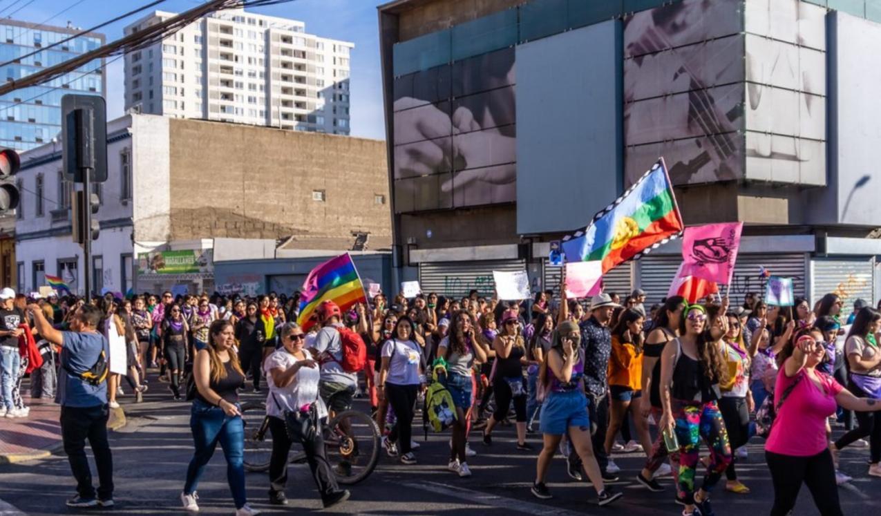 A protest on International Women’s Day 2020 in the northern Chilean town of Antofagasta. Feminist marches took place all over the country organised by local women’s groups. Image license:Enfocale / Shutterstock.com