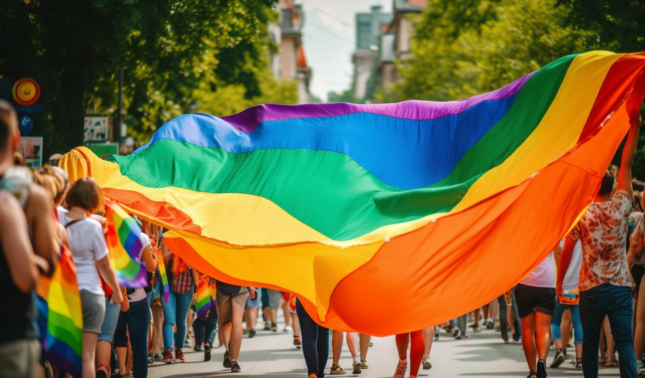 Rainbow flag at a Pride event © Adobe stock