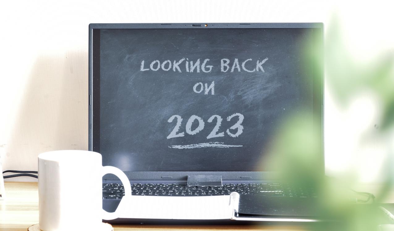 Looking back on 2023 display on computer on desk.. Shutterstock ID: 2379048867/Linaimages