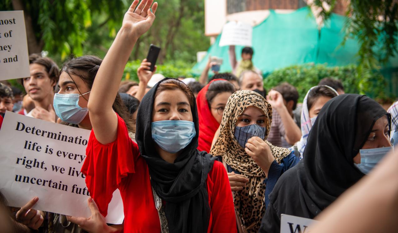 Protests in support of Afghan women in New Delhi, India. © PradeepGaurs | Shutterstock ID: 2030300597