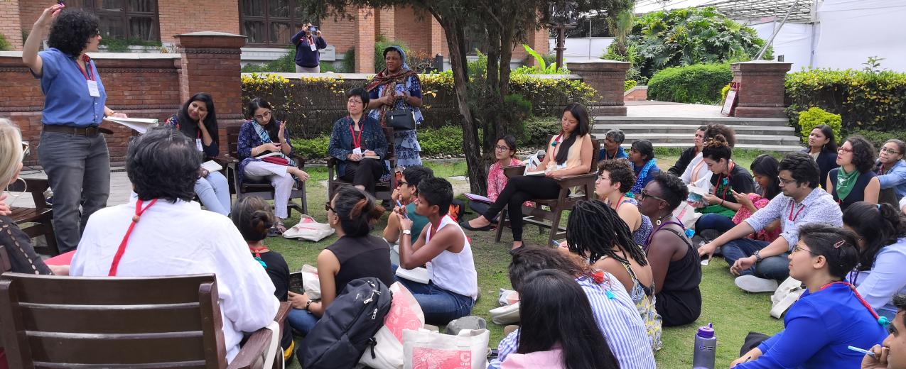 Participants sat outside at the conference