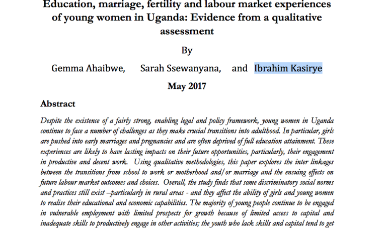 Education, marriage, fertility and labour market experiences of young women in Uganda: Evidence from a qualitative assessment