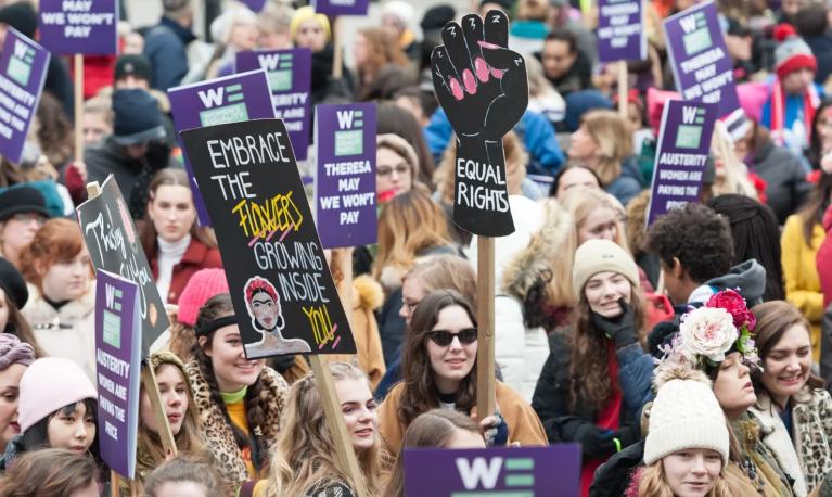 Women in London take part in a global protest against sexual violence and economic discrimination in 2019. Photograph: Wiktor Szymanowicz/REX/Shutterstock