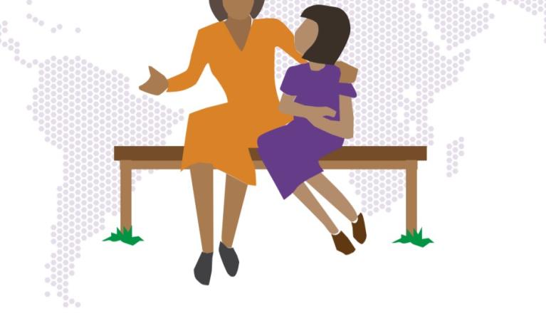 Animation of a women and her daughter sat on a bench. © IASC