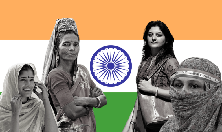 India women with the India flag behind them @Feminism in India