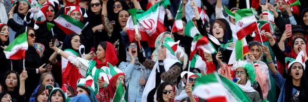 Iranian women fans arrive to attend Iran's FIFA World Cup Asian qualifier match. © Nazanin Tabatabaee/WANA (West Asia News Agency) via THIRD PARTY - RC115E470720