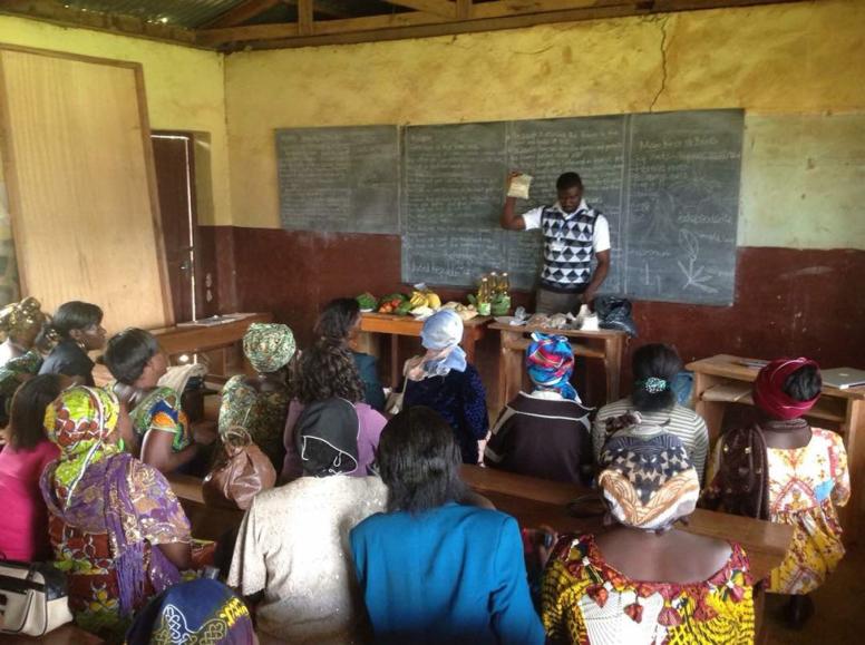 Women from one of Saint Albert's beneficiary groups receiving information on nutrition. © Saint Albert's Charity