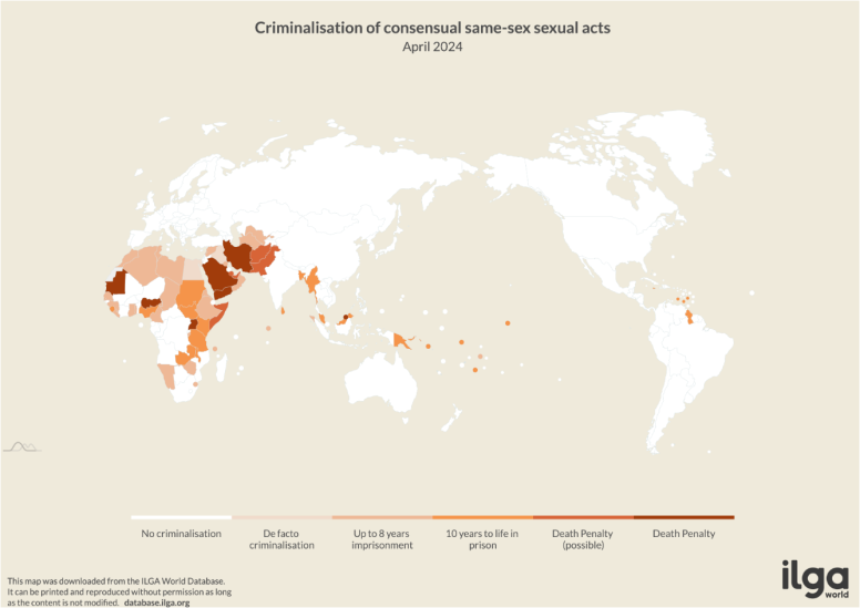 Criminalisation of consensual same-sex sexual acts around the world, April 2024